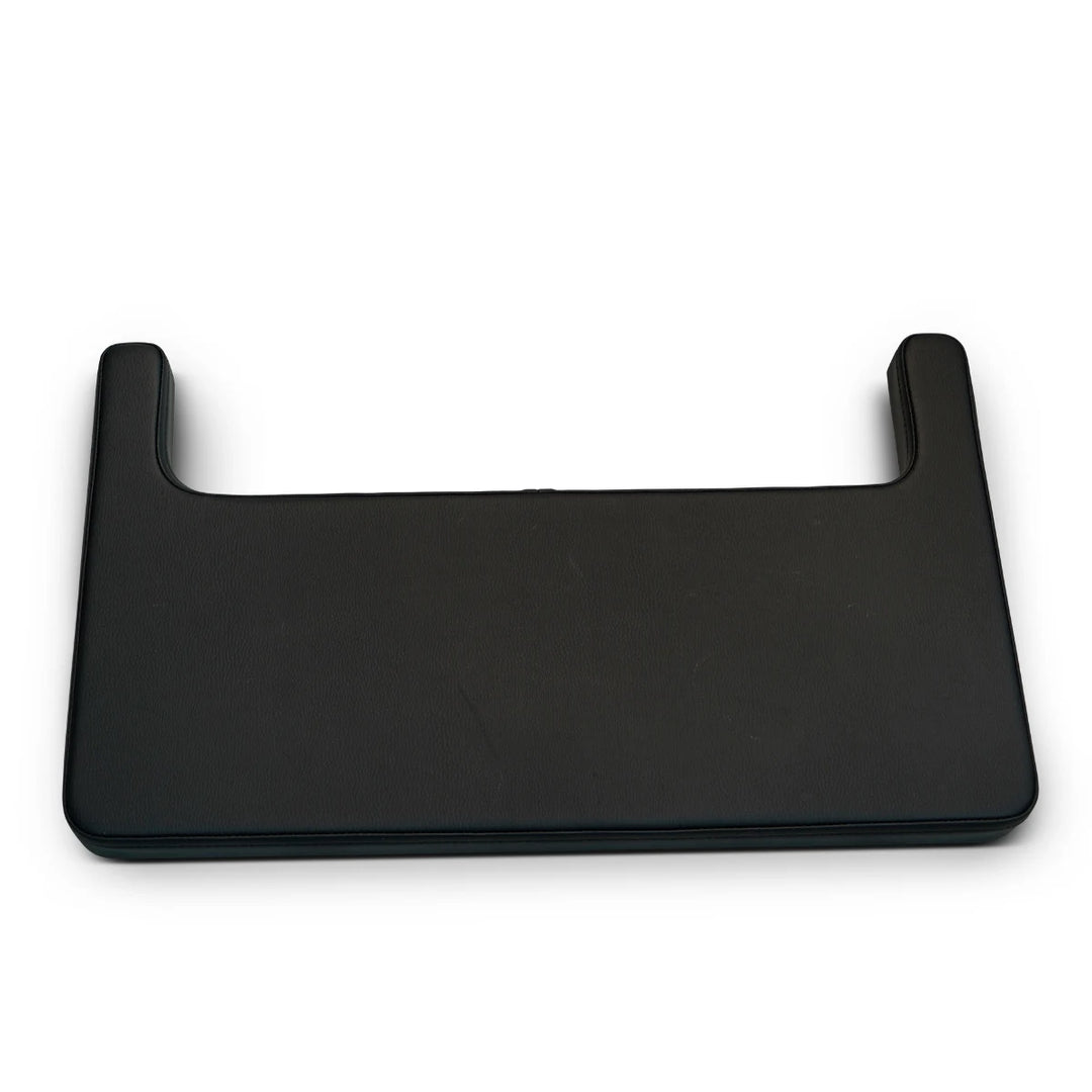 A black Pilates machine platform extender, with a U-shaped design, shown on a plain white background.