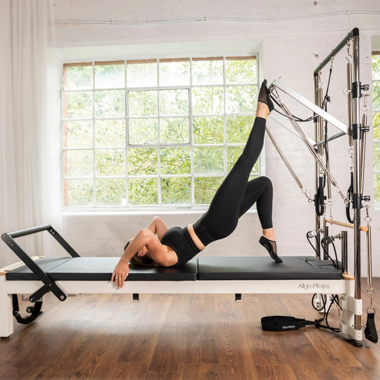 Pilates Reformer Machine with attached half-trapeze
